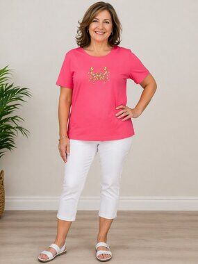 Coral Bay Lobster Stud Graphics Coral Short Sleeve Top Women's 2X